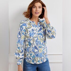 Talbots Vivacious Floral Button Up Popover Shirt